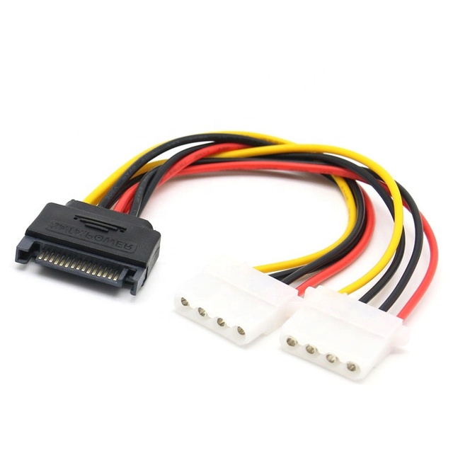 Cantell SATA 15Pin Male to Dual Double 4 Pin Female IDE Molex Power Cable