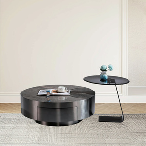 Juego de mesa de centro doble moderna Lu, vidrio templado de piedra sinterizada gris con acero inoxidable para sala de estar, muebles para el hogar - Product Image 4