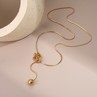 Collier long en forme de Y avec pendentif rond géométrique minimaliste polyvalent, plaqué or 18 carats, en acier inoxydable résistant à l'eau
