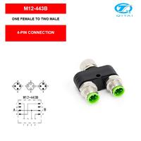 M12-F04 2xM04A M12 Y 커넥터 1개의 암 커넥터를 2개의 수 커넥터로 연결하는 4핀 센서 분배기 어댑터 IP67 방수 M12x1 나사 60V 4A