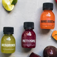 Mini bouteilles en plastique PET vides de 60 ml (2 oz), 100 ml (3 oz), 120 ml (4 oz) pour jus, boissons énergisantes et shots de gingembre avec bouchons