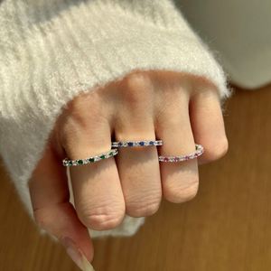 Dylam <b>Dainty</b> Classic Design S925 Silver Eternity Band Baguette Pink Green Blue 5A Cubic Zirconia Wedding Promise Bridal <b>Rings</b> - Product Image 4