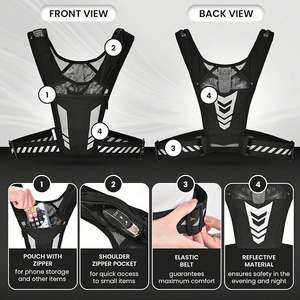 Chaleco reflectante negro para correr, con cinturón ajustable, ligero, de malla, con soporte para botella, ideal para senderismo y maratón. - Product Image 5