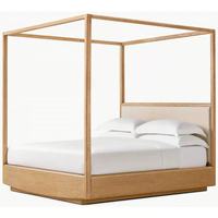 Lit double en chêne de style américain moderne, avec piliers hauts, en bois massif, pour hôtel