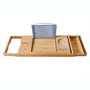 Plateau de bain en bambou Table Baignoire <span class=keywords><strong>Caddy</strong></span> Plateau sur l'étagère de la baignoire Support de bain Bureau Serviette de place détachable et flexible, boule de bain - Product Image 4