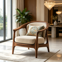 Nouveau fauteuil d'appoint en bois massif de style chinois, avec cadre incurvé et revêtement en tissu, pour villa, hôtel, salon