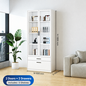 Minimalist White Filing Cabinet 2 Doors 2 <b>Drawers</b> 3 Shelves <b>Office</b> Furniture Home <b>Office</b> Freestanding MDF Storage <b>Unit</b> - Product Image 1