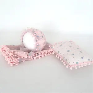 Conjunto de travesseiro para bebês, kit com boné de renda elástica para recém-nascidos, chapéu de renda, envoltório para meninas, acessórios fotográficos