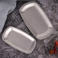 Plateau alimentaire rectangulaire en acier inoxydable, assiette à collation pour barbecue en métal, plat de dîner givré pour restaurant et maison