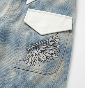 <span class=keywords><strong>Pantalon</strong></span> cargo ample et respirant pour femme Wangsheng, en denim délavé bleu clair, style Y2K, avec motif gaufré et coupe large, respectueux de l'environnement - Product Image 5