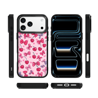 Coque de téléphone AG Feeling Black Edge avec motif cerises colorées dorées pour iPhone 17, 17 Pro Max, 16 Pro, 15 – Coque magnétique