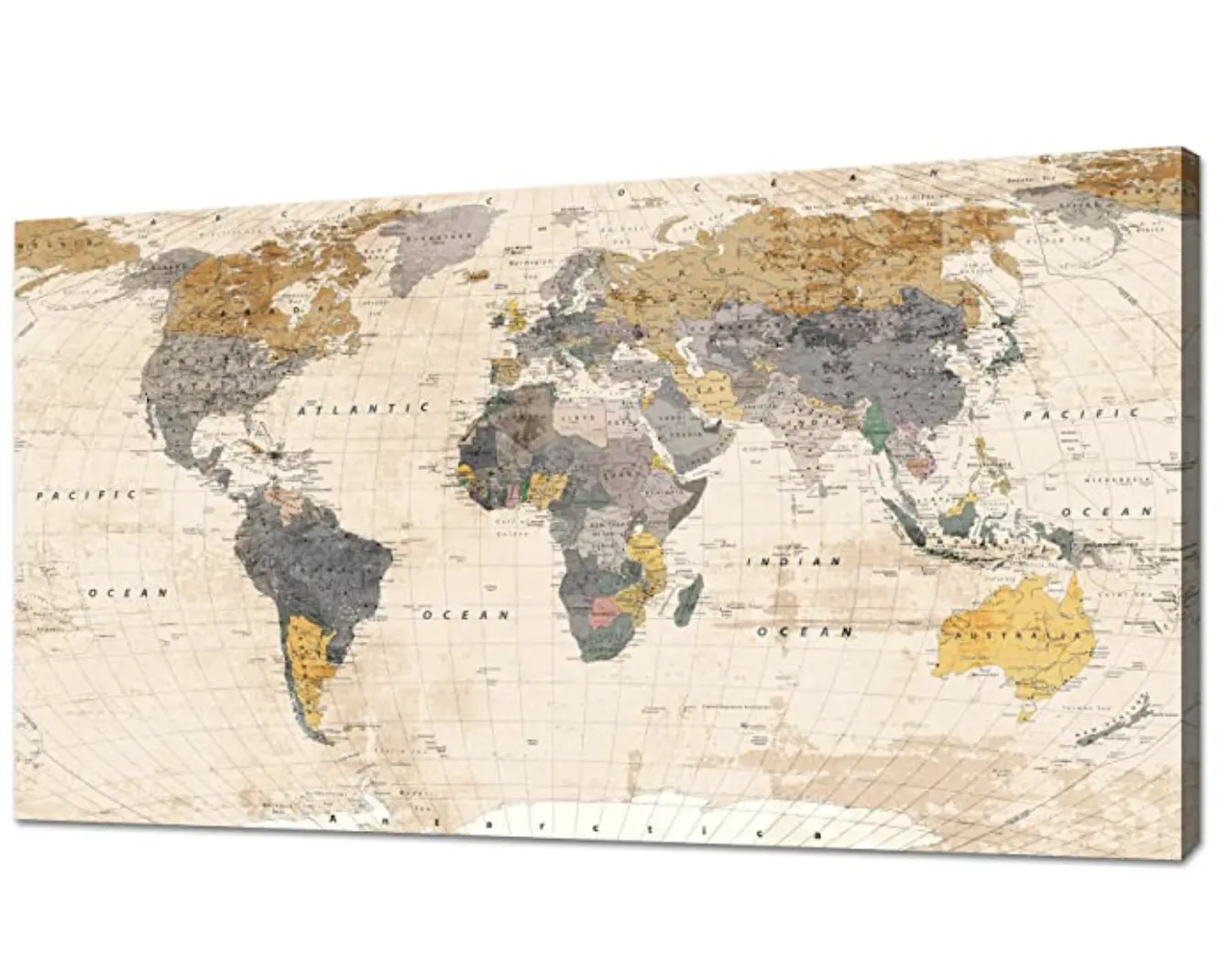 World Map Poster for Wall Art Vintage Canvas Prints Photos Nautical Map Decor Modern Wooden Wall Art of The World Map Wall Decor