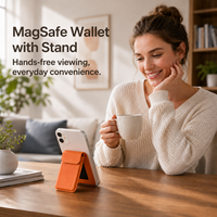 Dompet Magnetik Penahan Kartu Ponsel Kulit PU dengan MagSafe, Tempat Kartu Tipis dengan Penyangga untuk iPhone
