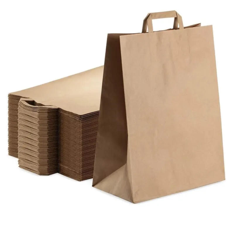 Özel takviyeli fantezi tasarım zanaat alt renkli düz saplı gıda teslim kağıt torbalar Logo baskı ile