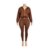 Ensemble de survêtement 2 pièces pour femme F1605 – Sweat à capuche zippé à manches longues et leggings moulants taille haute – Tenue décontractée pour le sport