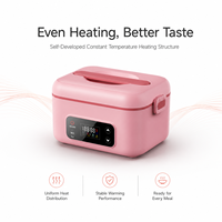 Pemanas Makanan Listrik Isi Ulang Warna Pink 1300ml Baja Tahan Karat Kontrol Digital Fungsi Timer Kotak Makan Portabel untuk Makan Siang Pendaki