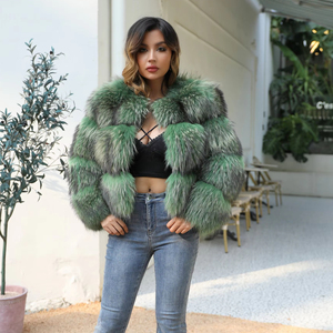 Cappotto Corto in Vera Pelliccia di Volpe e Procione OEM per Donna, Giacca in Pelliccia Personalizzata - Product Image 1
