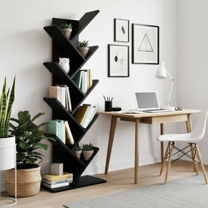 Estantería creativa con forma de árbol, estantería de almacenamiento poligonal para sala de estar, material de tablero blanco y negro - Product Image 1