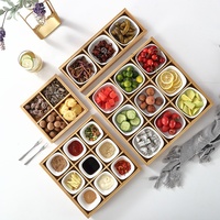 Plateaux de Service Bambou à Neuf Compartiments pour Apéritifs, Plateau de Présentation Multicompartiments en Bois de Bambou pour Hotpot
