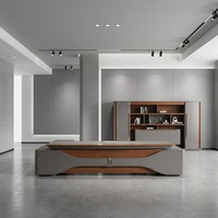 Bureau de direction professionnel 3,2 m avec LED 3 couleurs, table de PDG en bois de placage naturel émaillé, mobilier de bureau en MDF E1