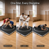 Tapis de combat au sol en PVC professionnel - Tapis de grappling MMA pliable compact, zone de frappe circulaire, mousse haute résilience, 3x3m, noir