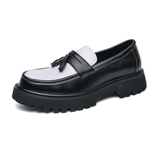 New Men's Low-Top Thick-Soled <b>Height</b>-<b>Increasing</b> Leather <b>Shoes</b> Korean Style Contrasting Color Tassel Fashion Young Men's <b>Shoes</b> - Product Image 5