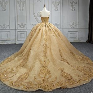 Robe de mariée ou de Quinceañera de luxe scintillante dorée avec appliques, en mousseline, longueur cheville, pour la mariée, modèle 6581 - Product Image 5