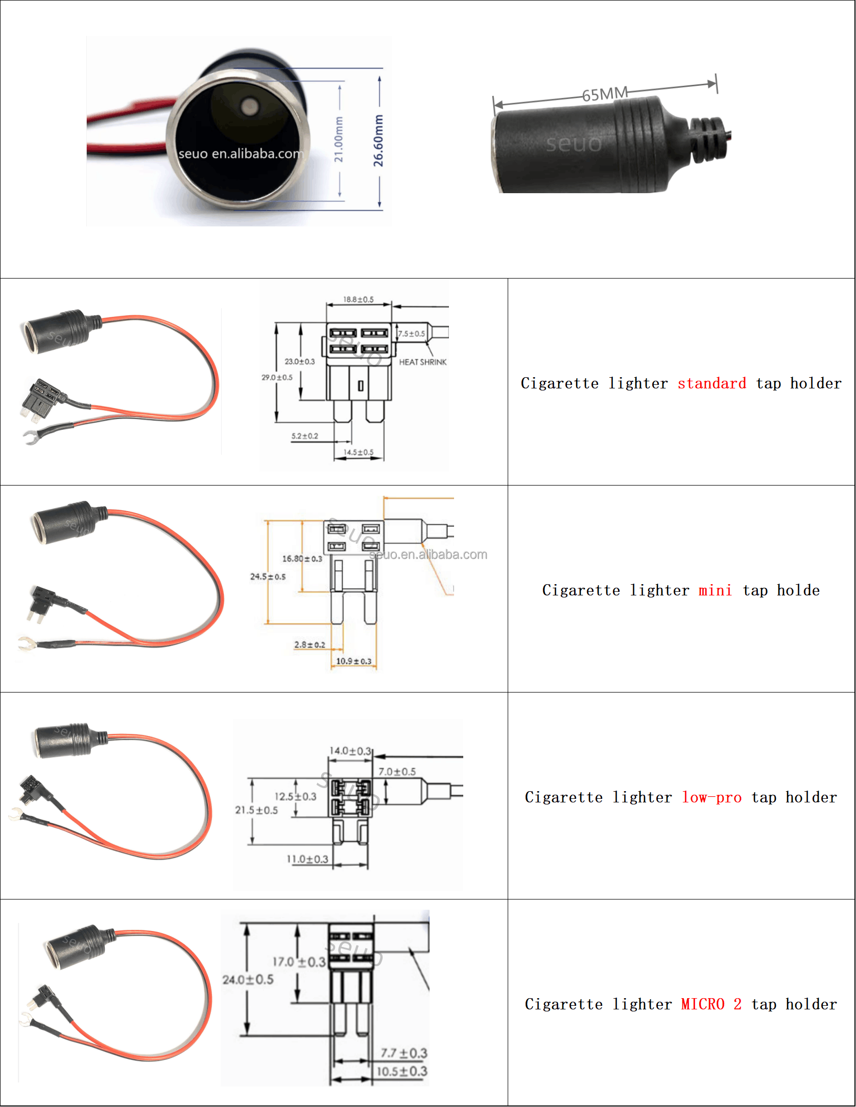 cigarette lighter fuse tap Car Lighter+standard/mini Tap Cigarette Lighter Socket Fuse Wire
