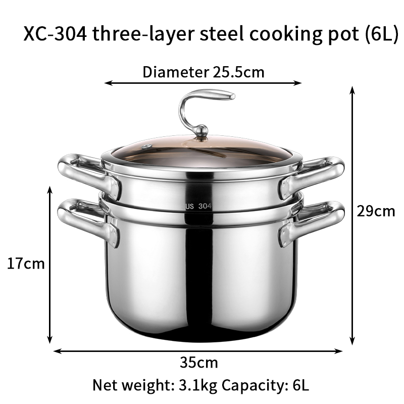 XC-304Marmite en acier à trois couches 6L