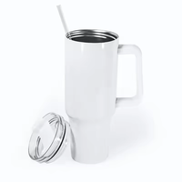 Vaso de Viaje de Acero Inoxidable de 40oz, Ecológico, Blanco Brillante, para Sublimación, con Tapa de Color, Asa, para Camping, Café Helado, con Pajita, Moderno