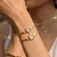 Bracelet en acier inoxydable tressé double brin coloré avec zircon multi-coupes, fermoir réglable double couche, tendance minimaliste, vente en gros