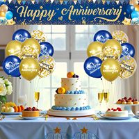 Bannière Joyeux Anniversaire Bleu Marine et Or avec Ballons et Confettis pour Hommes, Femmes et Mariages