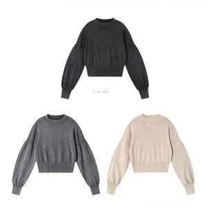 Pull en tricot court de petite taille, nouveau style, motif flocon de neige, personnalisable, sous-vêtement, couleur unie, col rond - Product Image 1