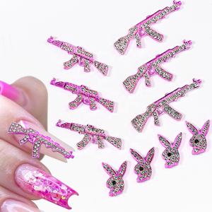 Qianya lujo 3D aleación oro brillo conejo cabezas uñas diamantes de imitación encantos AB Color diamante pistola uñas calcomanías Metal joyería - Product Image 1