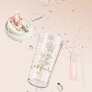 Vasos de Plástico Transparente con Estampado Floral Personalizado al por Mayor, Tazas de Café con Asa y Tapa, Aptos para Lavavajillas y Agua Hirviendo, Unisex - Product Image 2