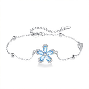 9 Bracelets minimalistes en argent sterling 925 avec pierres naturelles taillées en poire 3*5mm, motif fleur à cinq pétales, vente en gros, bijoux pour femmes - Product Image 1