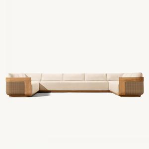 Canapé d'extérieur en teck et rotin pour cour, villa, <span class=keywords><strong>jardin</strong></span>, hôtel, B&B, terrasse, chaise d'extérieur en rotin, mobilier en bois massif - Product Image 6