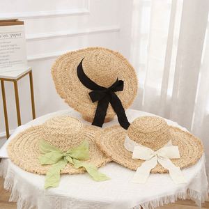 Chapeau de paille en raphia pour femme, à nouer, pour la plage, les vacances, protection solaire extérieure - Product Image 1