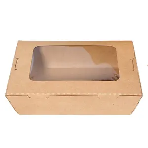 Disposable Paper Food Packaging Take Away Window Fruit Sushi Salad Paper Boxes With Logo