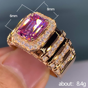 Anello F1359 con Diamante Taglio Smeraldo, Diamanti Naturali Fantasia, Fede Nuziale da Donna, Colore G, Oro 14K - Product Image 5
