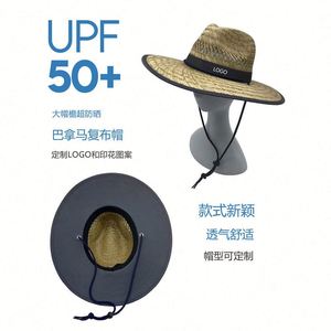 Promotional Adjustable Chin Strap Custom Your Own Logo Wide Brim Sombrero Sun Beach <b>Straw</b> <b>Hat</b> Custom Lifeguard <b>Straw</b> <b>Hat</b> - Product Image 2