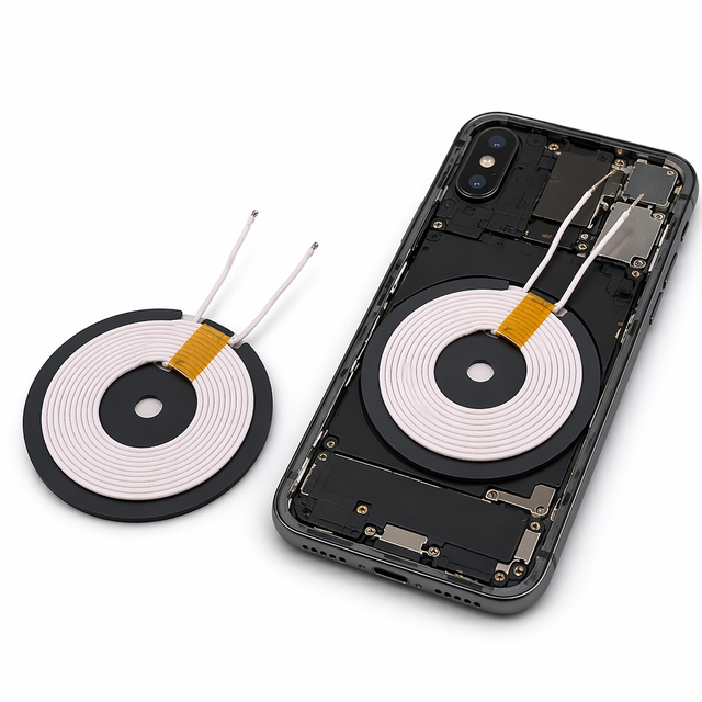 Custom White Wire Qi RX Wireless Charging Receiver Coil with Ferrite Disc for Phone Case TWS Earbuds Smartwatch