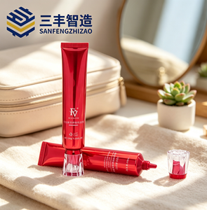 Metallic <b>Red</b> Cosmetic Squeeze Tube with Custom Acrylic Applicator Cap - Product Image 2
