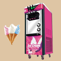 Machine à glace molle commerciale trois saveurs en acier inoxydable, modèle vertical de comptoir, machine automatique à cornets de glace, lait/eau, 20L/H