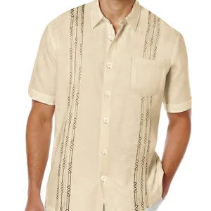 Camisa de cáñamo para hombre, ropa personalizada blanca de manga corta, playera de lino para complejo turístico, moda de verano, venta al por mayor