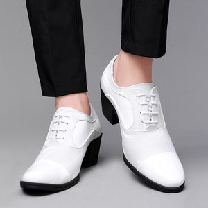 2022 automne hommes hauteur augmentant chaussures en cuir avec bout fermé PU semelle intérieure discothèque barbier pompes Studio pointu talons hauts - Product Image 3