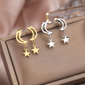 Pendientes de Botón con Diseño Coreano Moderno, Chapados en Oro Rosa, de Acero Inoxidable, con Forma de Luna y Estrella, para Bodas, Fiestas y Compromisos - Product Image 2