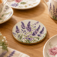 OEM/ODM milieuvriendelijke, moderne, lavendelbloemdesign, krasbestendige, antislip, waterdichte houten onderzetter met kurken achterkant