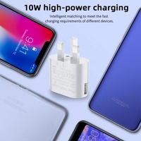 Adaptateur de chargeur mural pliable HNT10W avec prise USB 3 broches UK, sortie PD 5V2A, protection contre les courts-circuits, pour téléphone portable, utilisation en voyage, CE UKCA