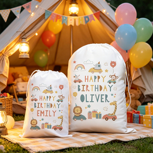 Sacchetto Regalo Personalizzato in Cotone con Coulisse per <span class=keywords><strong>Compleanno</strong></span> Bambini, Stampa Animale Carina, Vendita all'Ingrosso - Product Image 1
